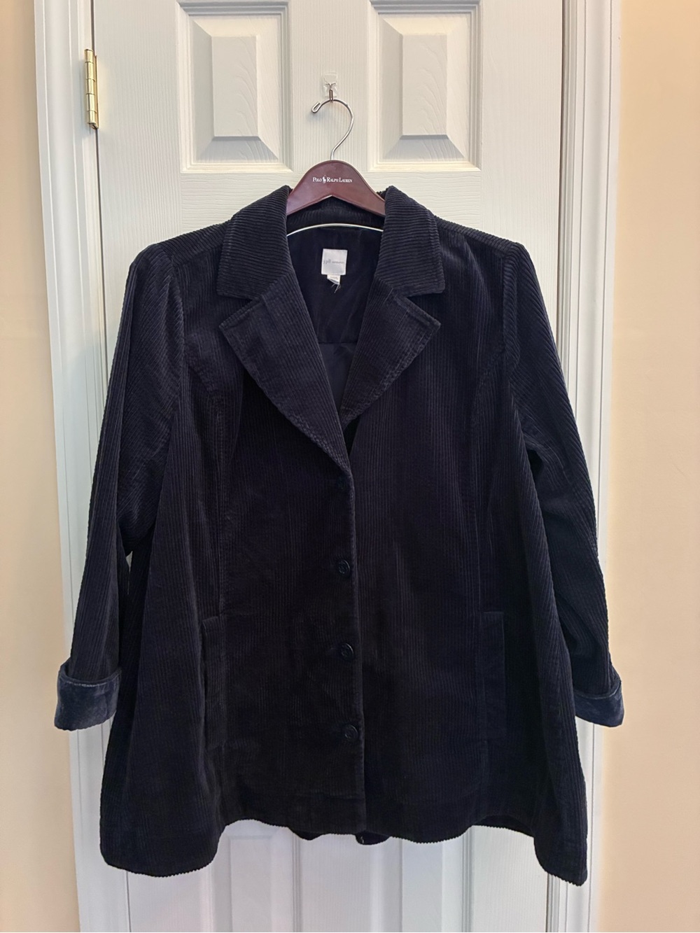 J. Jill Navy Corduroy Button-Front Blazer with Velvet details size XL
